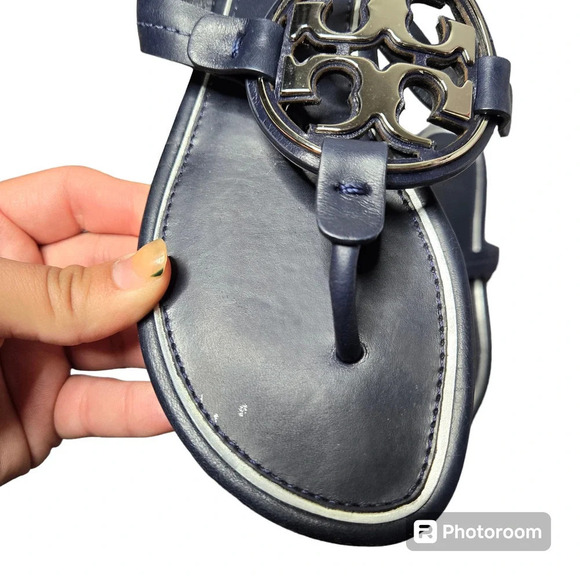 Tory Burch Miller Perfect Navy/ Silver Sandals Size: 6 - Picture 3 of 6